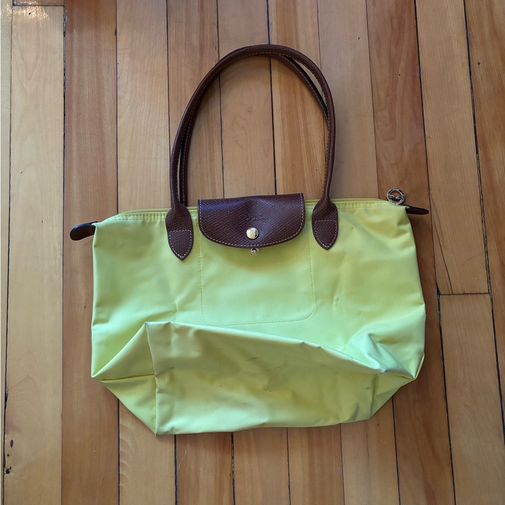 Longchamp Yellow Tote with Brown Accents